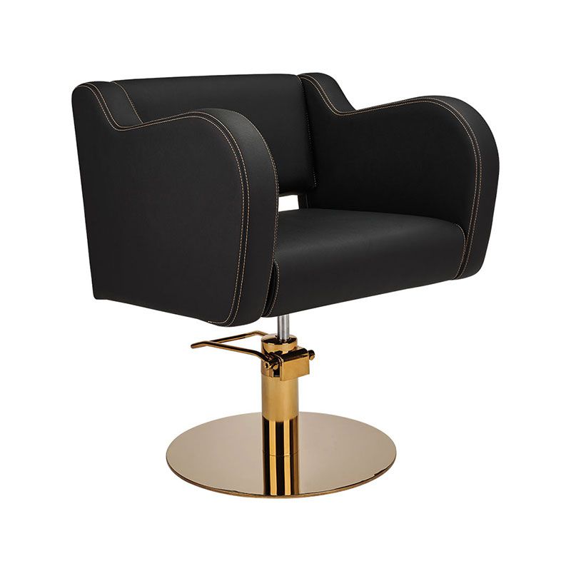 NORA Fauteuil de coiffure noir avec surpiqures dorées et base ronde dorée
