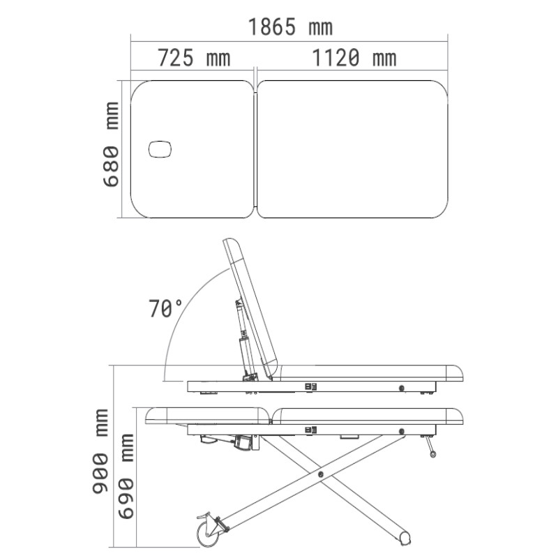 Table de soins électrique NS6630B – 2 plans, stable et ergonomique - dimensions