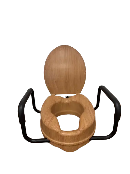 Siège de WC en bois surélevé avec couvercle et poignées