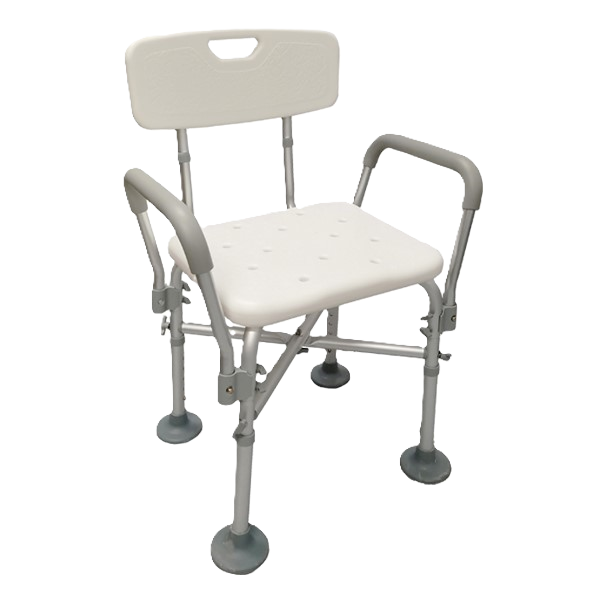 Chaise de douche avec accoudoirs et renfort sous l'assise 